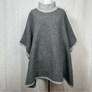Ann Taylor Poncho Sweater Womens M/L Preppy Academia Neutral Mock Neck Gray Cozy